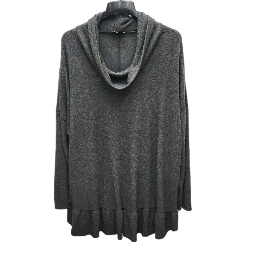 Andree by Unit Cowl Neck Sweater Womens 3X Tunic Gray Ruffle Hem Relaxed Chic